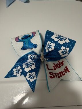 Butter Lilo & Stitch Glitter Cheer Bow in Blue, White, Red
